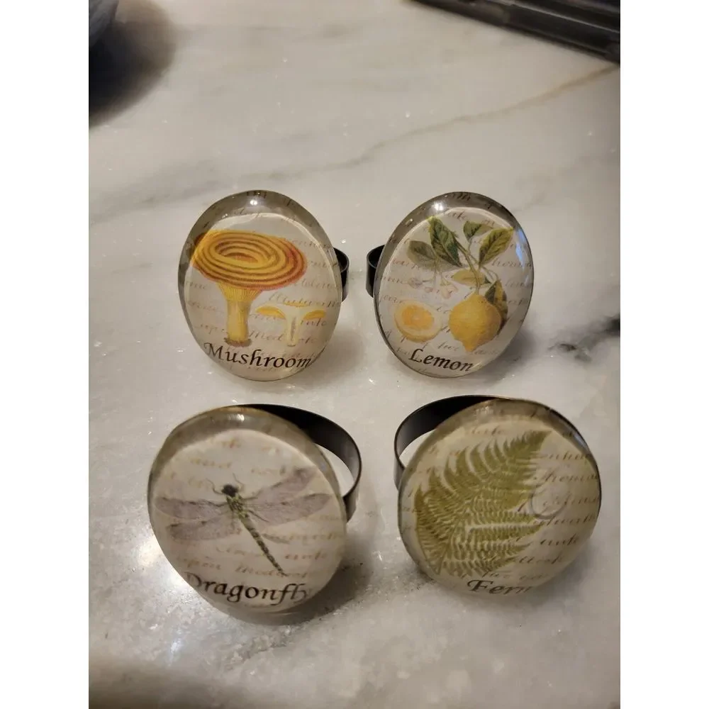 4 Piece Natural Porcelain Napkin‎ Ring Set Flower/fruit/dragonfly Patterns
